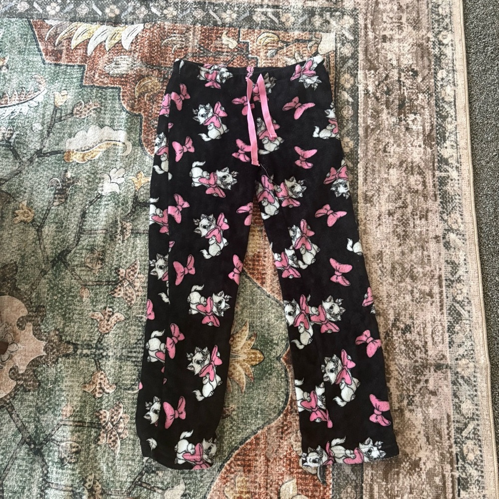 Disney Black Pajama Pants with Pink and White Floral Print